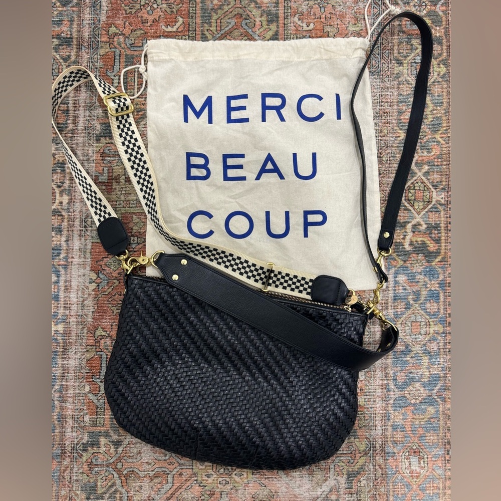 Clare V Woven Moyen Messenger Crossbody with extra checkered strap!!